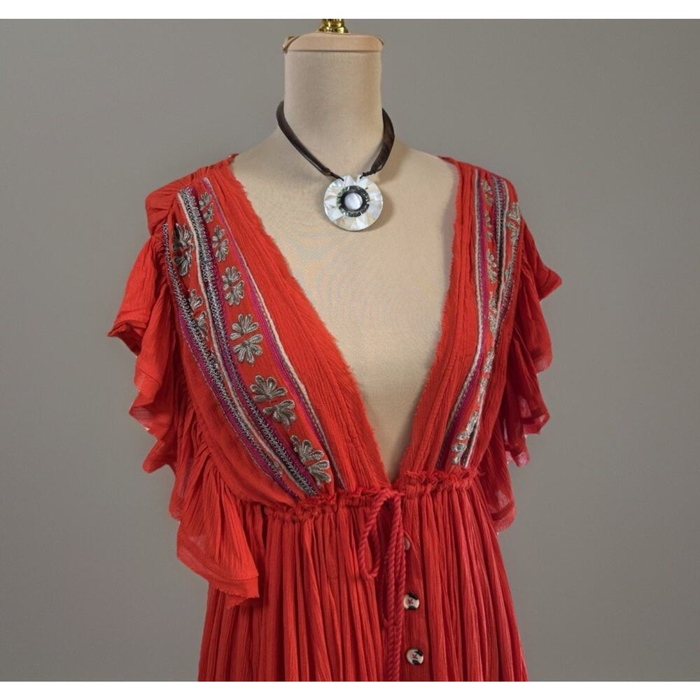 Free People Bali Will Wait Dress NWT Red Embroidered Boho Festival Resort Midi